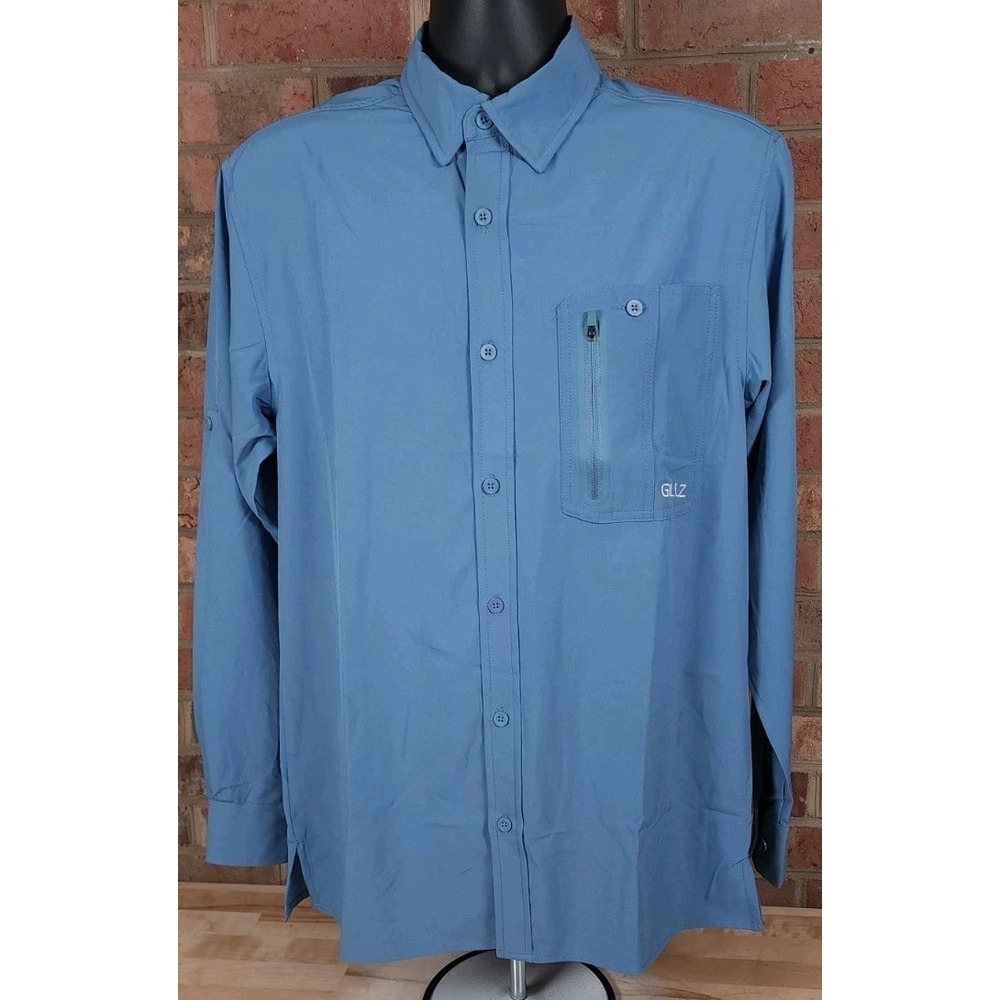 GILLZ Fishing Shirt Mens M Blue Button Up Deep Sea Woven Vented Zip Pocket NEW